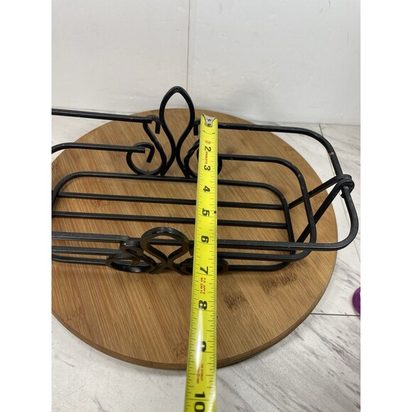 Wrought Iron Bread Basket Tray Loaf Fleur De Lis Brown Oil Rubbed Bronze Planter - Picture 9 of 12